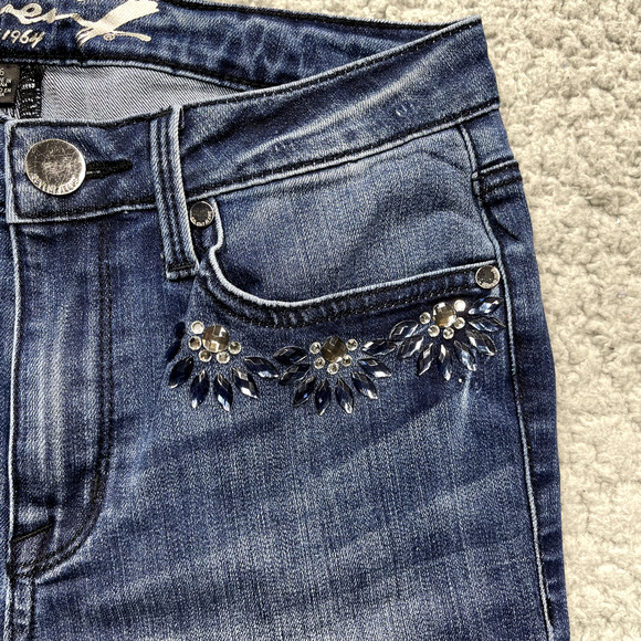 7 For All Mankind Jeans Womens Size 6 Mid Rise Skinny Rhinestone Stretch Blue - Picture 2 of 10
